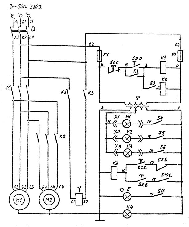 Схема электрическая фрезерного станка ВМ-130